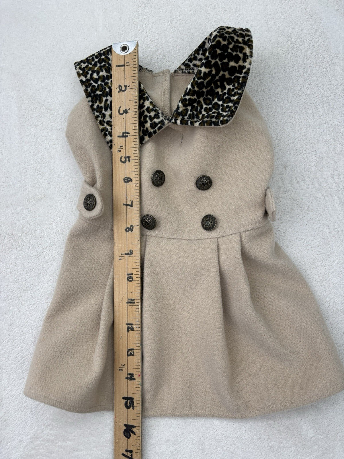 Dog Peacoat Animal Print Collar Beige Size Medium Dressy Vintage Style Buttons