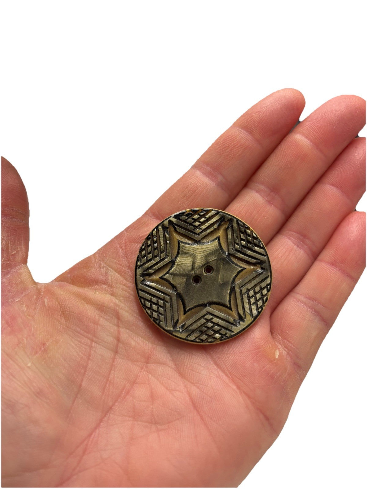 Vintage 1930s Carved Casein Button – Art Deco Star Design Large 1.5”