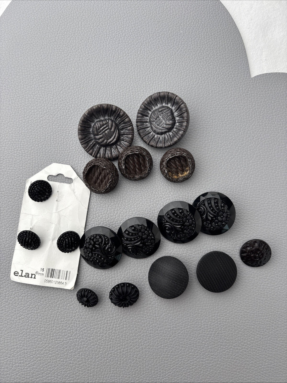 Vintage Black & Brown Button Lot Mixed Textured Carved Resin & Glass Look Design