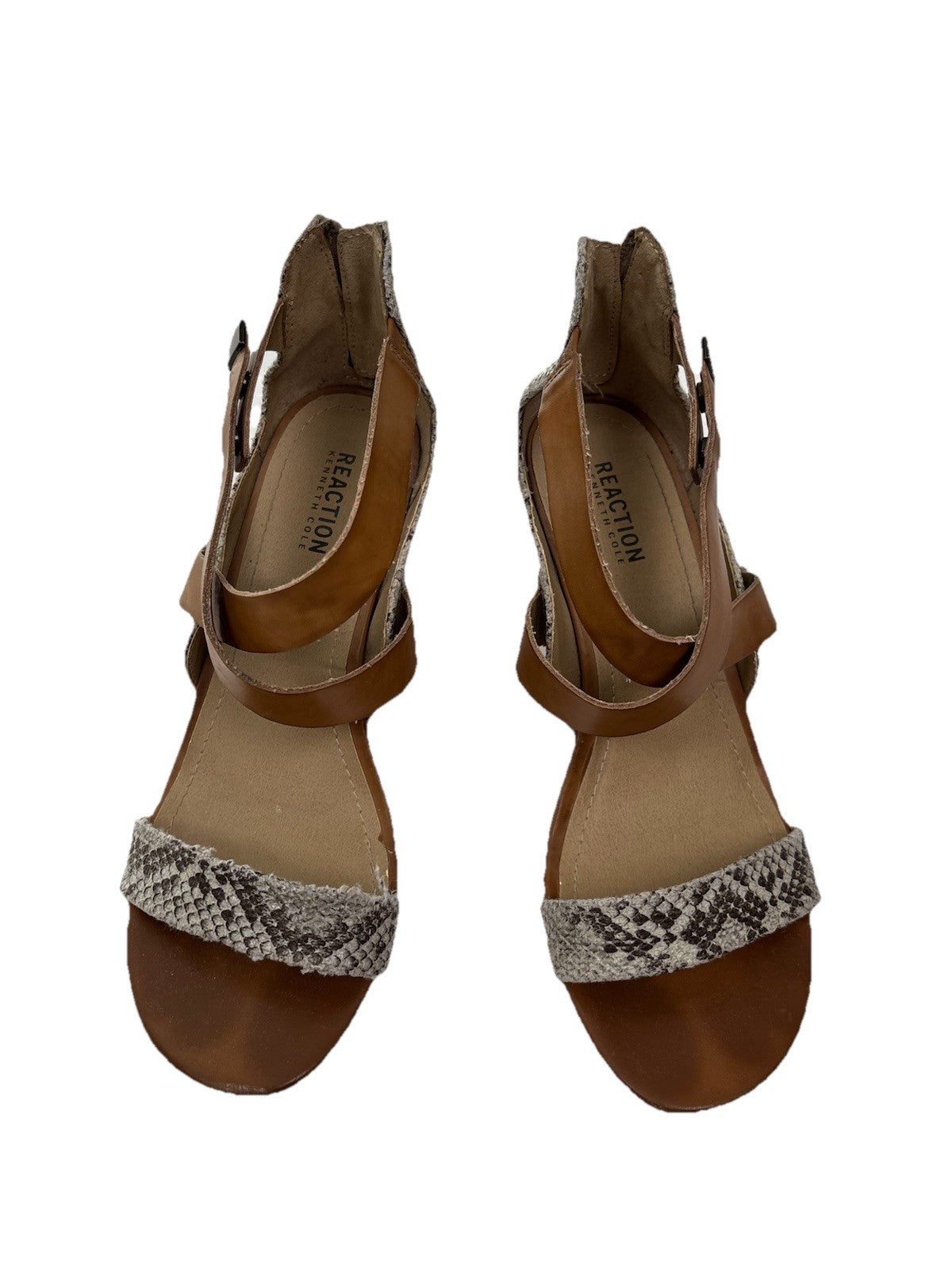 Kenneth Cole Sz 10 Beige Snakeskin Strappy Leather Sandals Witchy Classic Safari