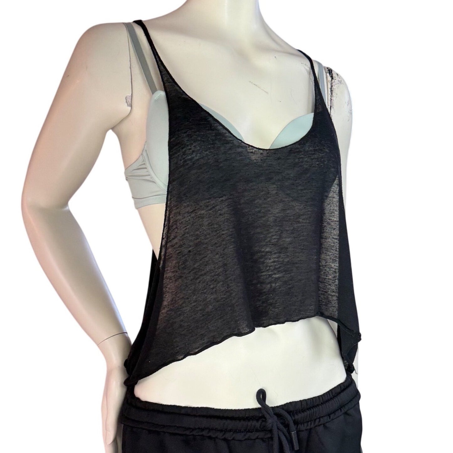 Black Sheer Racerback Crop Top Low Side Streetwear Goth Edgy Grunge Witchy OSFA