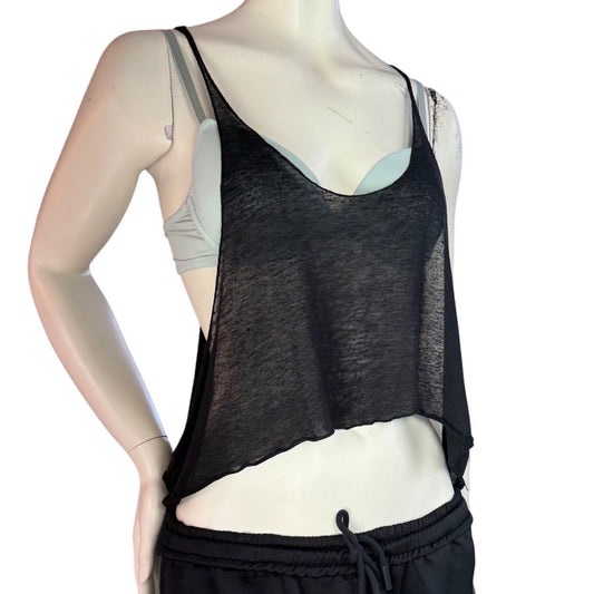 Black Sheer Racerback Crop Top Low Side Streetwear Goth Edgy Grunge Witchy OSFA