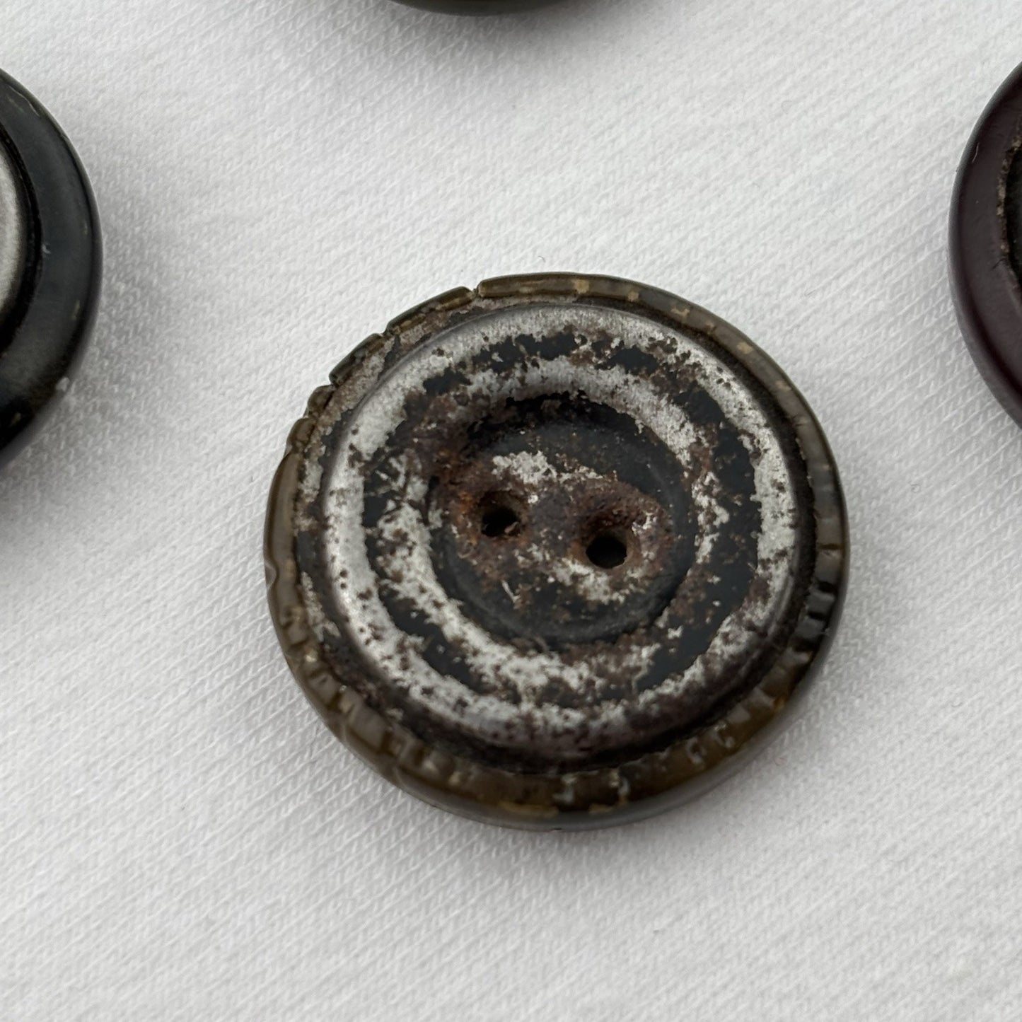 Vintage Composite Button Lot ~ 22pc Mixed Bakelite Era Brown Black Metal Shank