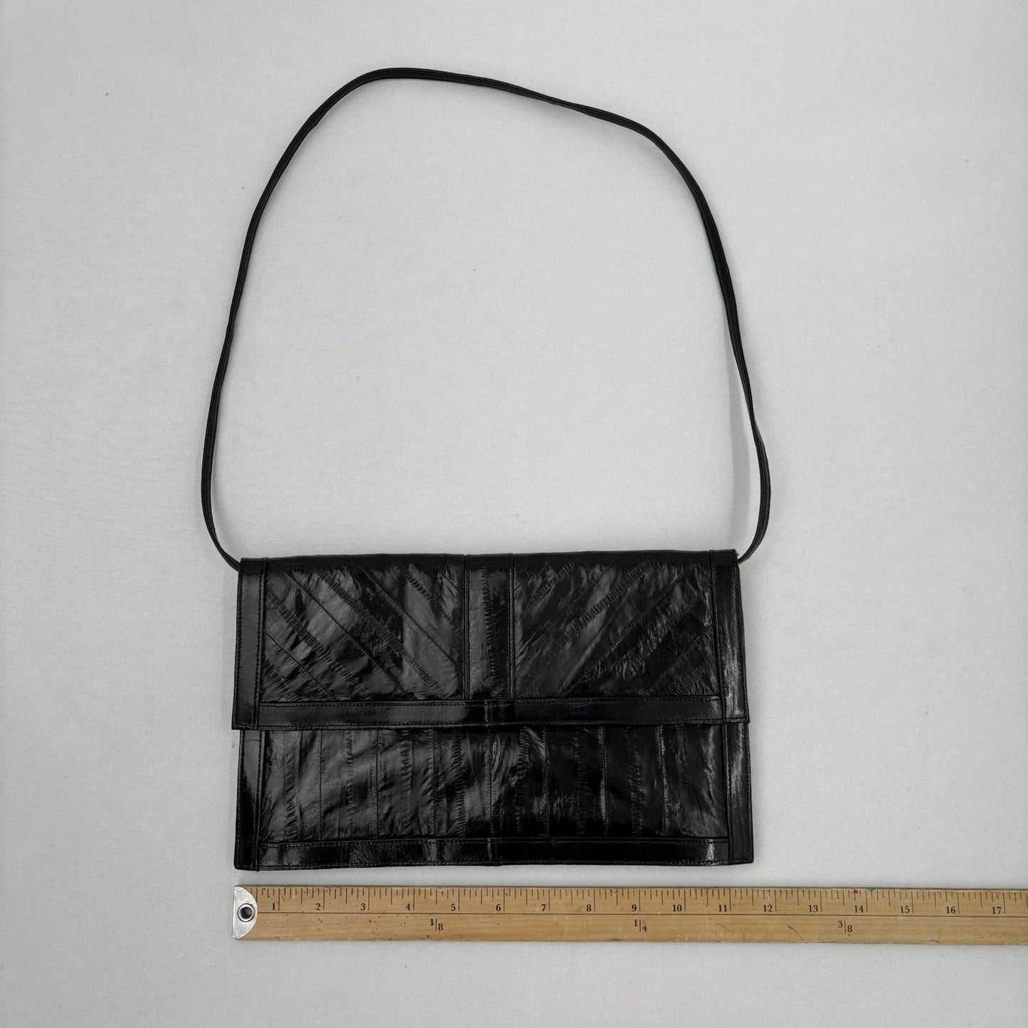 Vintage Black Eel Skin Clutch Leather Classic Quiet Luxury Old Money Mob Wife