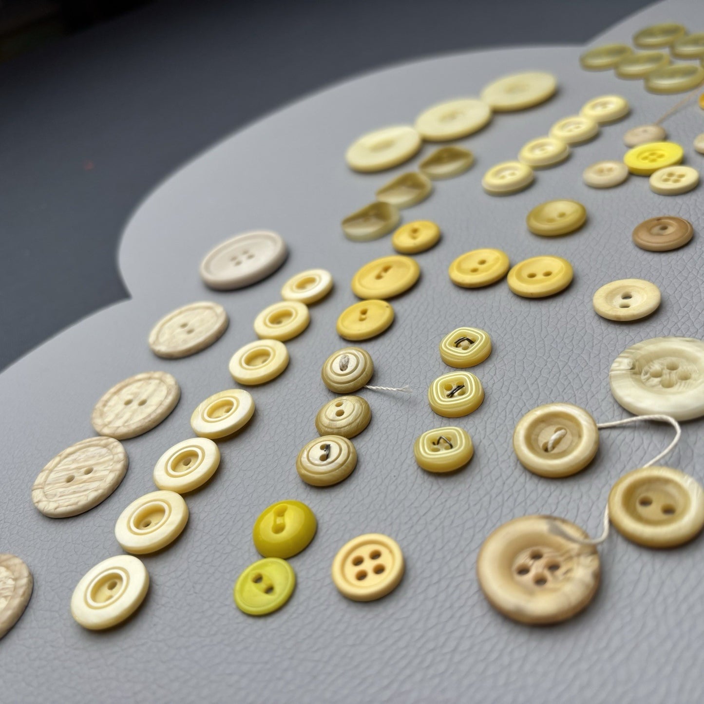 Vintage Yellow Beige Button 62 Lot Two Hole Four Hole Early Plastic Casein Stone