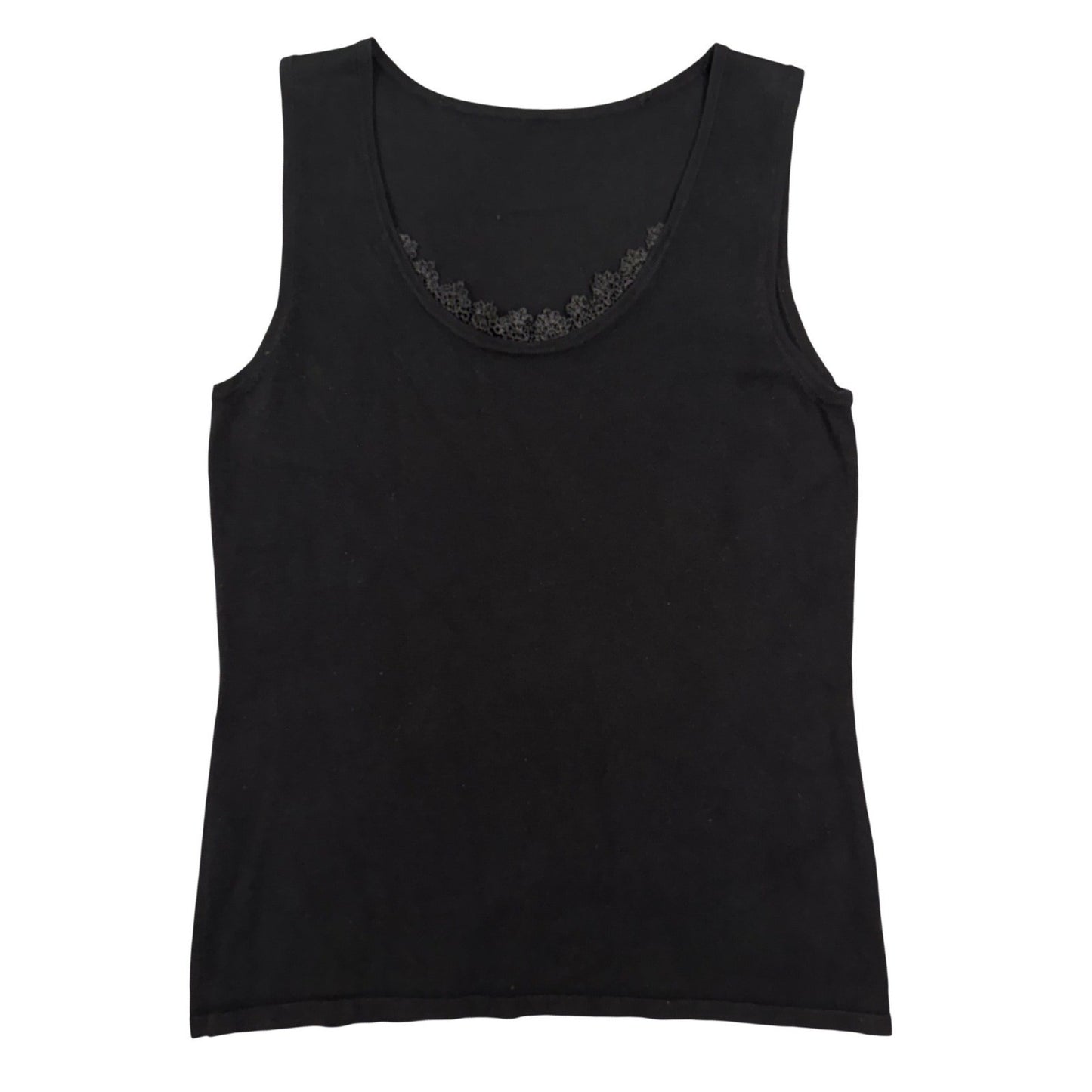 Vintage Tank Top Crochet Lace Trim Scoop Neck Coquette 90s Stretchy Black Small