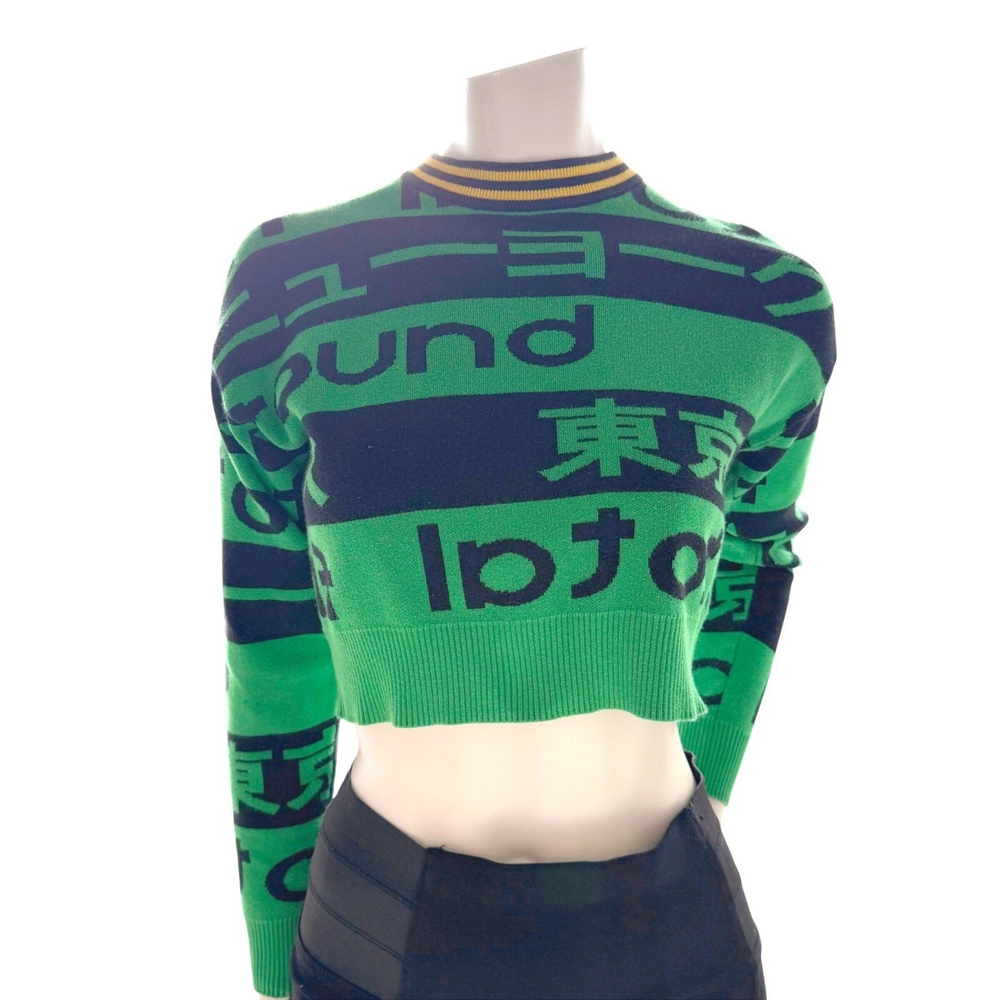 Tokyo Graphic Green Black Crop Sweater Y2K Streetwear Harajuku Grunge Sz Small