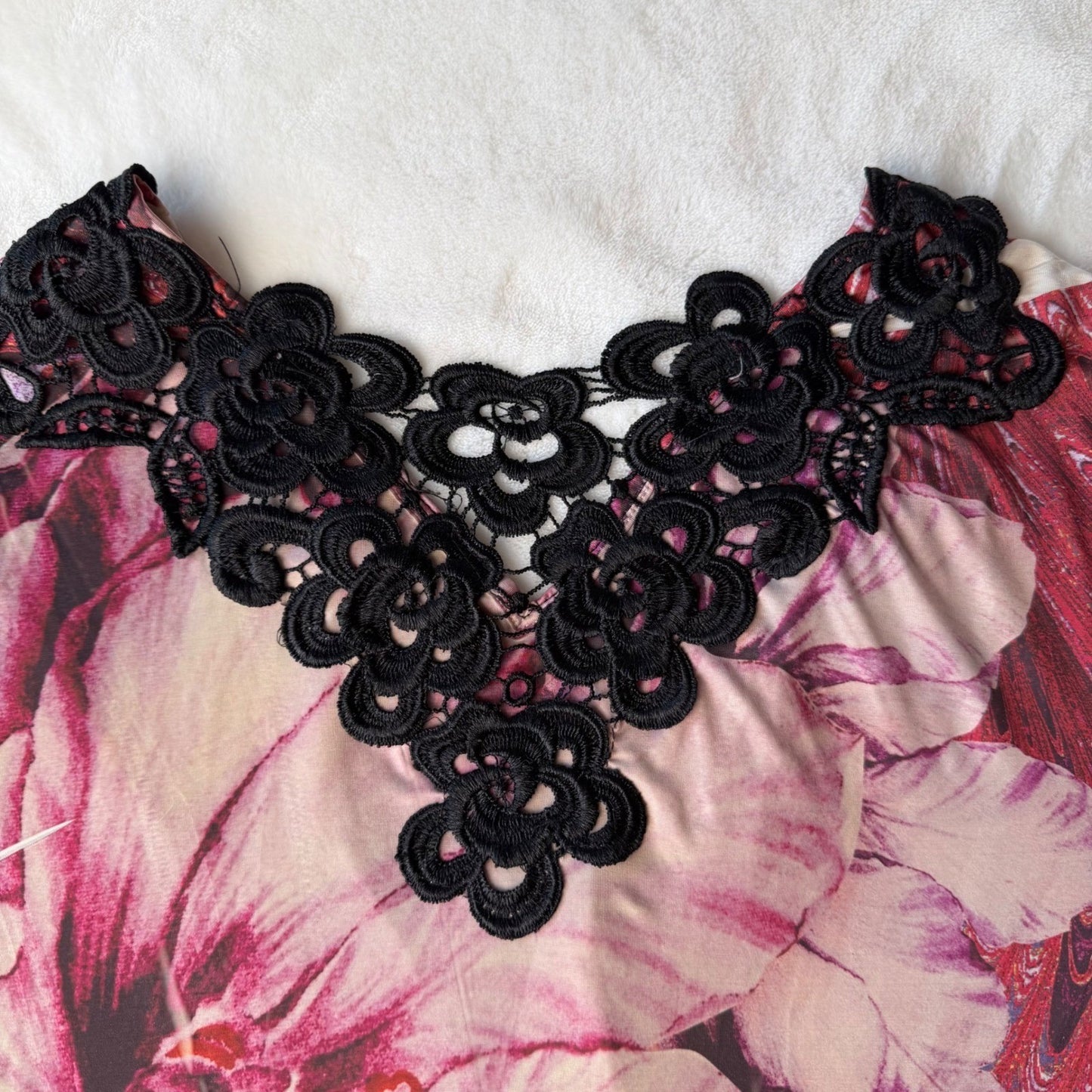 Style & Co Petite Floral Print Top Blouse Bell Sleeve Crochet Lace Boho Y2K  PL