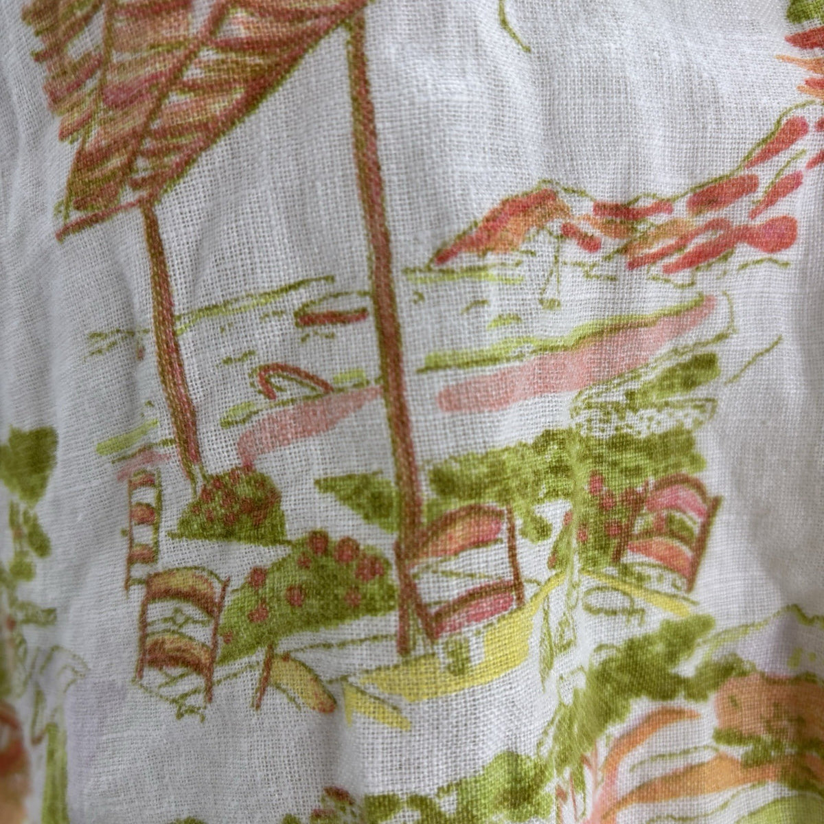 Cynthia Rowley 100% Linen Crop Shirt M Tropical Coastal Resort Print Button Vaca