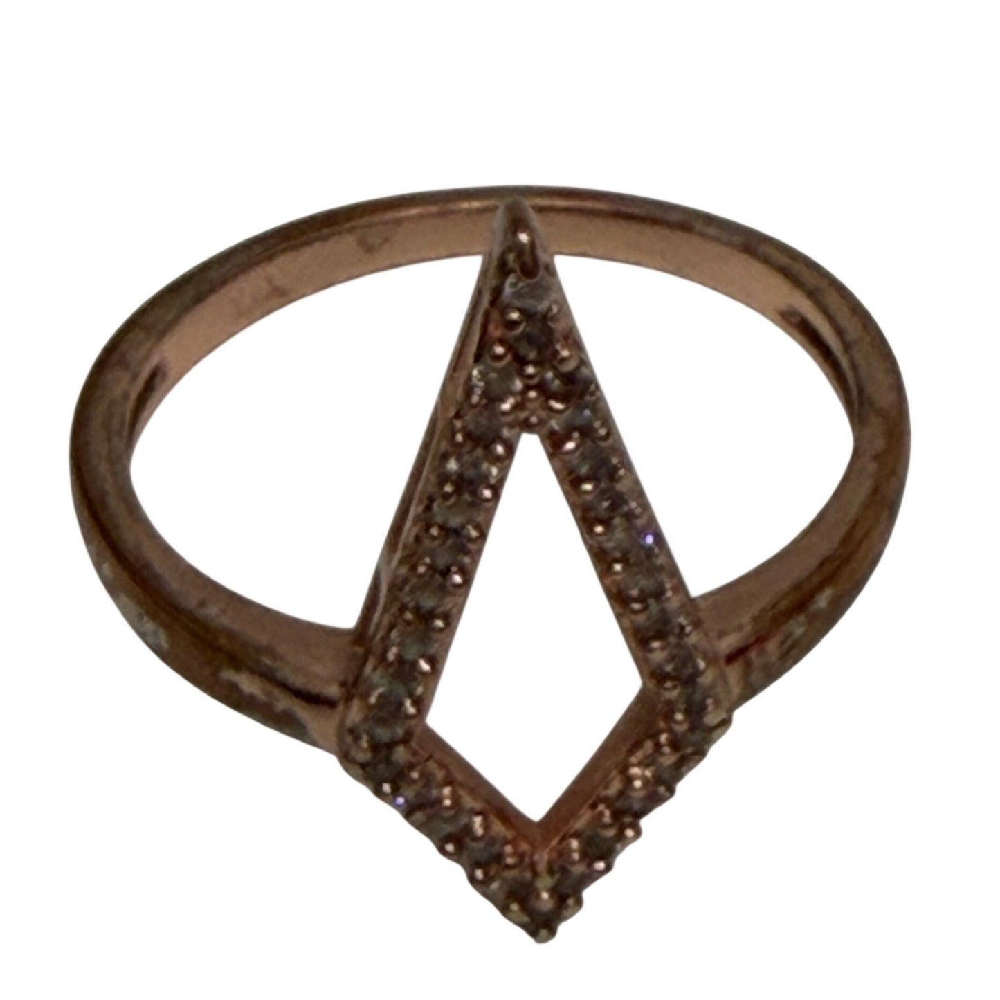 Posh Geometric Statement Diamond Ring Rose Gold Tone Pavé Edgy Minimalist Sz 7
