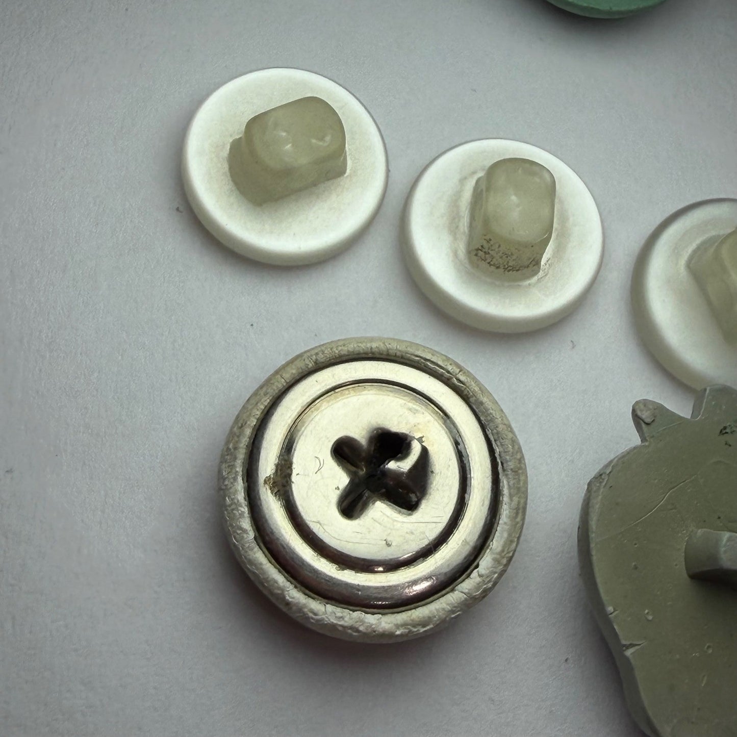 Vintage White Button Lot Mixed Size Shank Buttons Early Plastic Milk Glass Sew