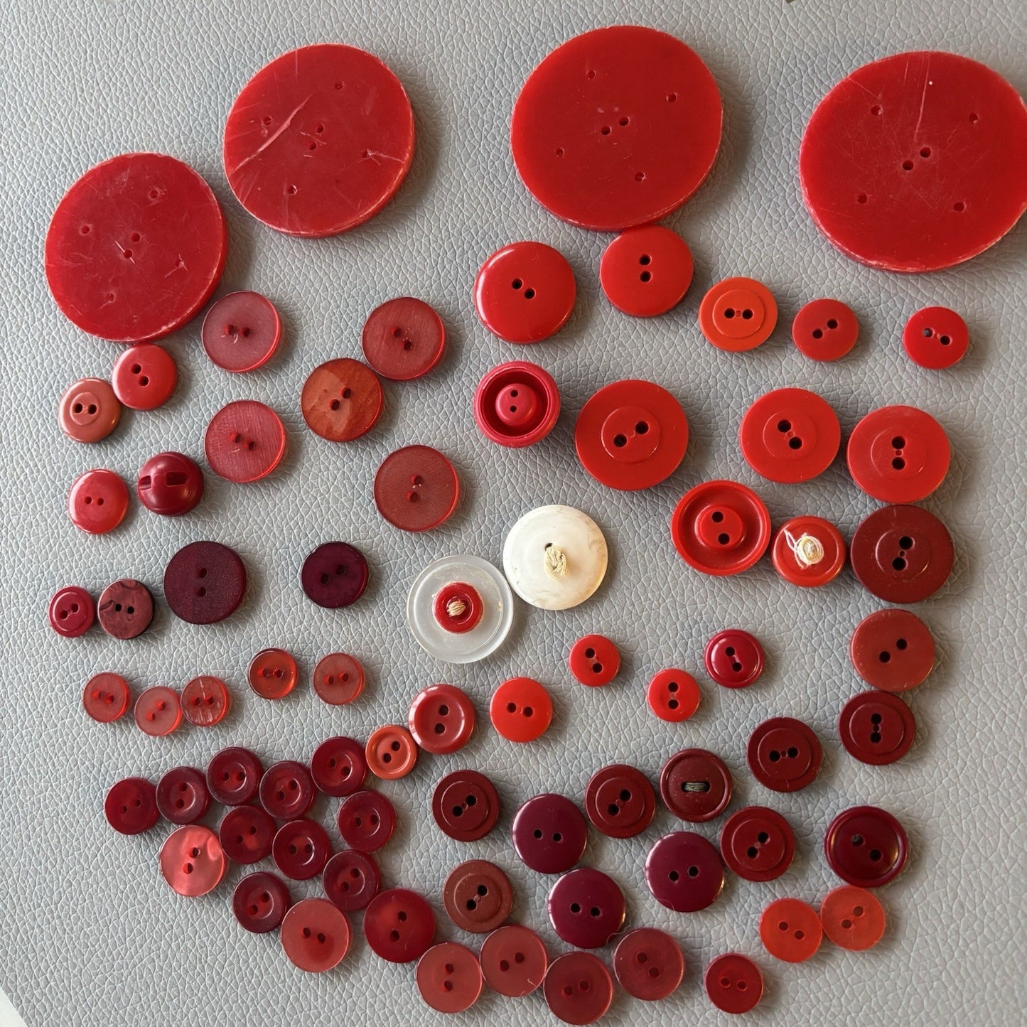 Vintage Red Button Lot Two Hole, Early Plastics Sewing Crafts Small Medium Large
