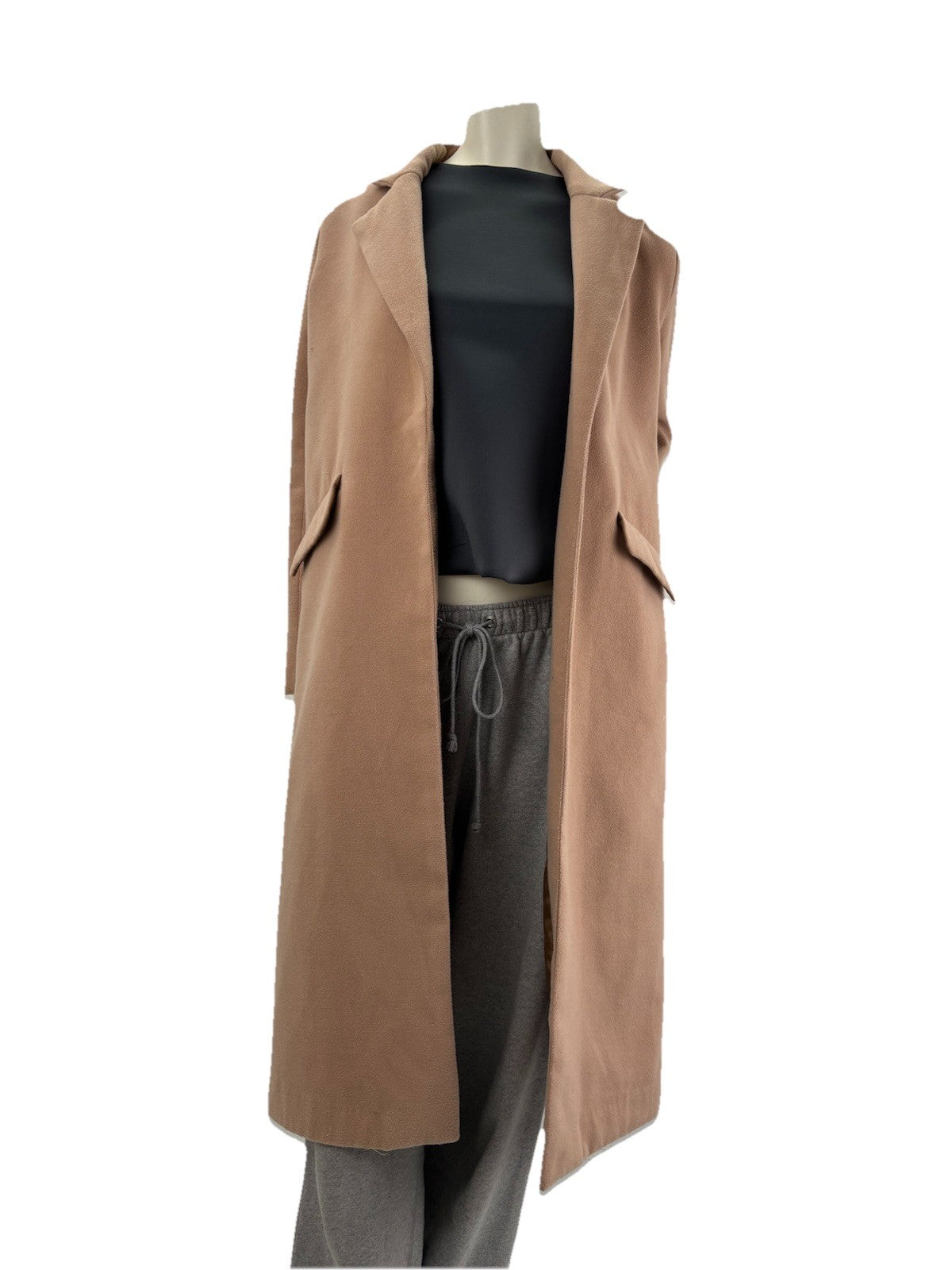 Lovposh Beige Women's long Trench Coat Size Medium  Front Pockets Fully Lined