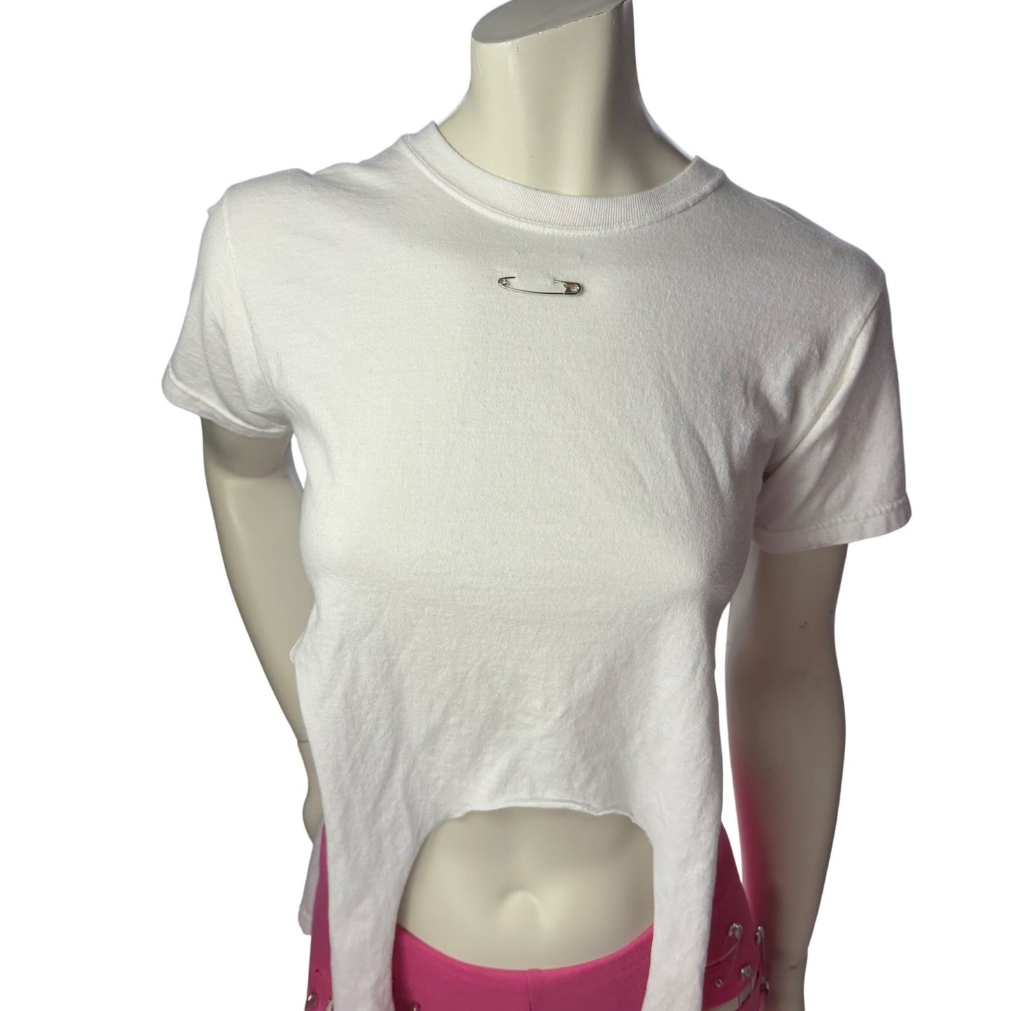 Simpłe NWT Pink Safety Pin Shorts + White CropTop Punk Festival Rave Neon Small