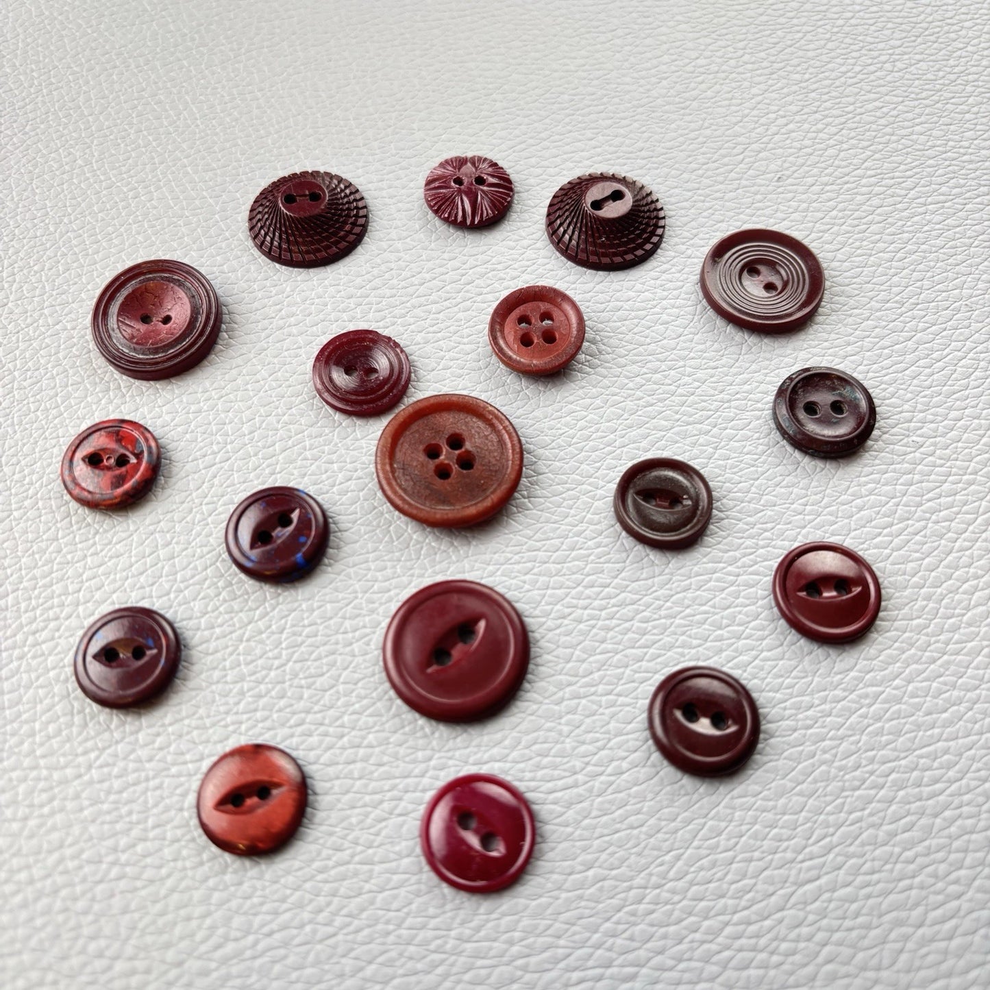 Vintage Burgundy Red Buttons Lot. 18 Piece Two Hole Four Hole Small Md Crafts