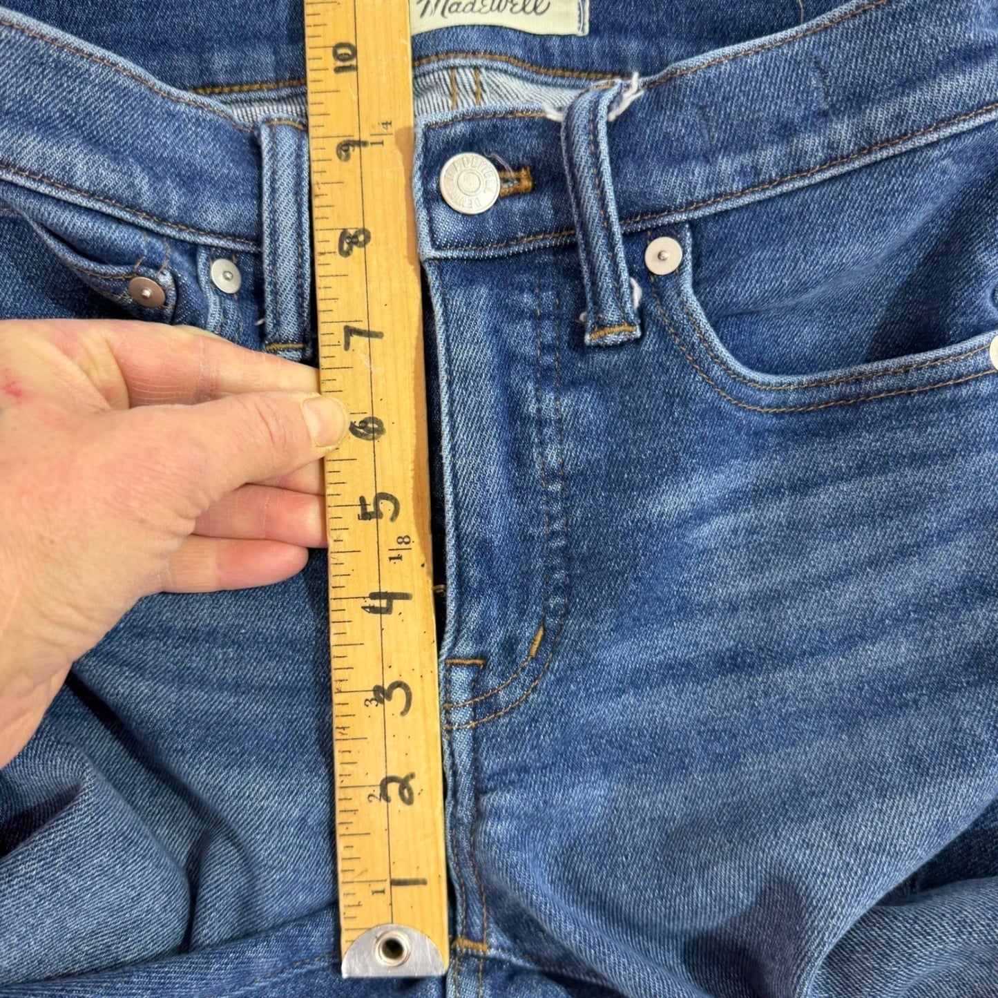 Madewell Jeans High Rise Cali Demi-Boot   Raw Hem Sz 24 Blue Wash Straight Leg