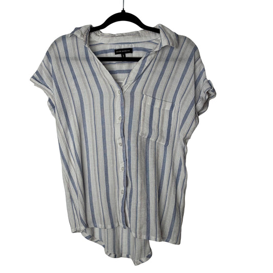 Silver Jeans Blouse Women's Large Blue Striped Gauze Button Down Short Sleeve