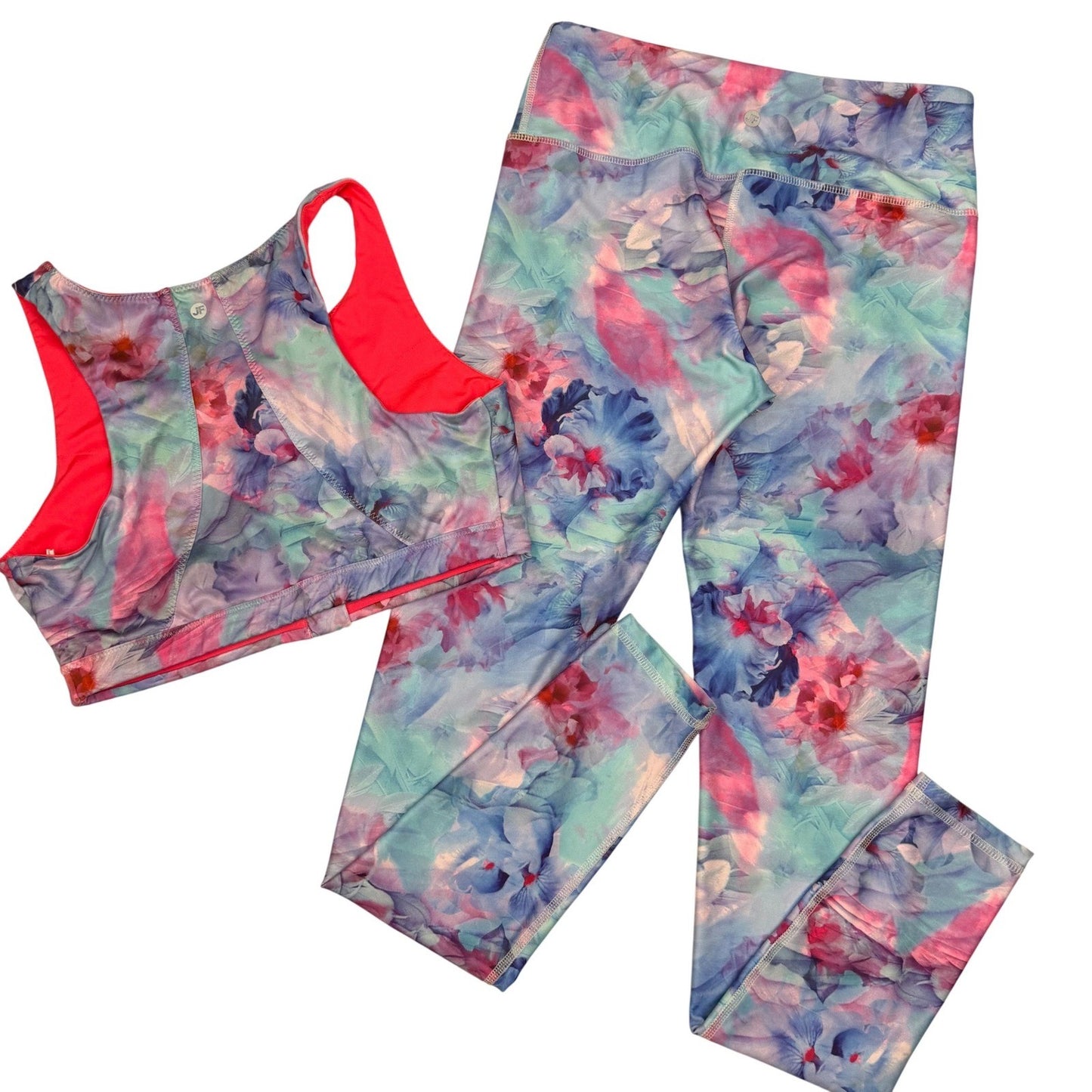 Joe Fresh Active Floral Workout Set Zip Front Bra High Waist Leggings Womens M