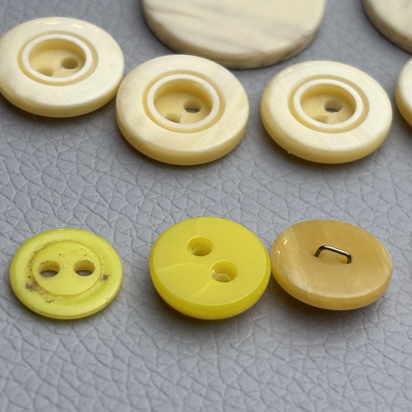 Vintage Yellow Beige Button 62 Lot Two Hole Four Hole Early Plastic Casein Stone