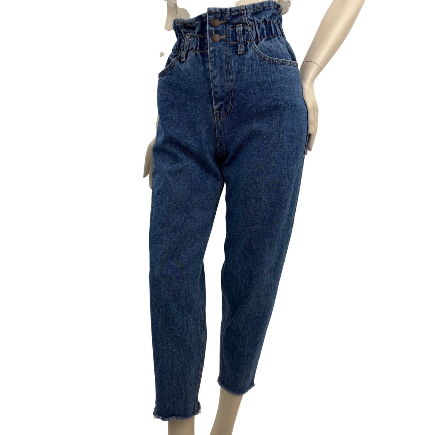 Oak + Fort High Waisted Paperbag Mom Jeans Denim Raw Hem Double Button Sz Small
