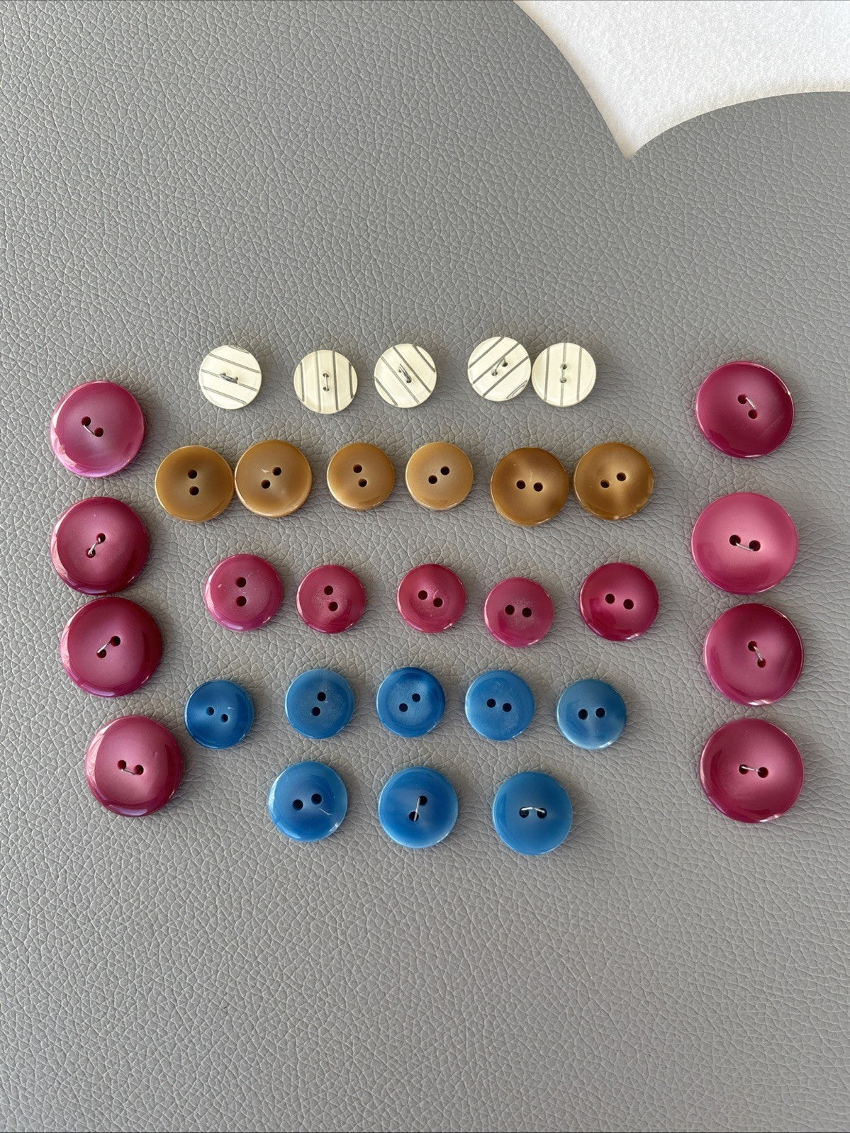 Vintage Striped Button Lot Cream Brown Pink Blue Two-Hole Plastic Sewing Craft