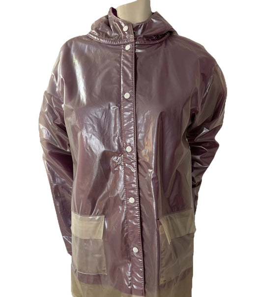 Vintage Northern Spirit PVC Raincoat L/XL Purple Clear Hooded Jacket Y2K Grunge
