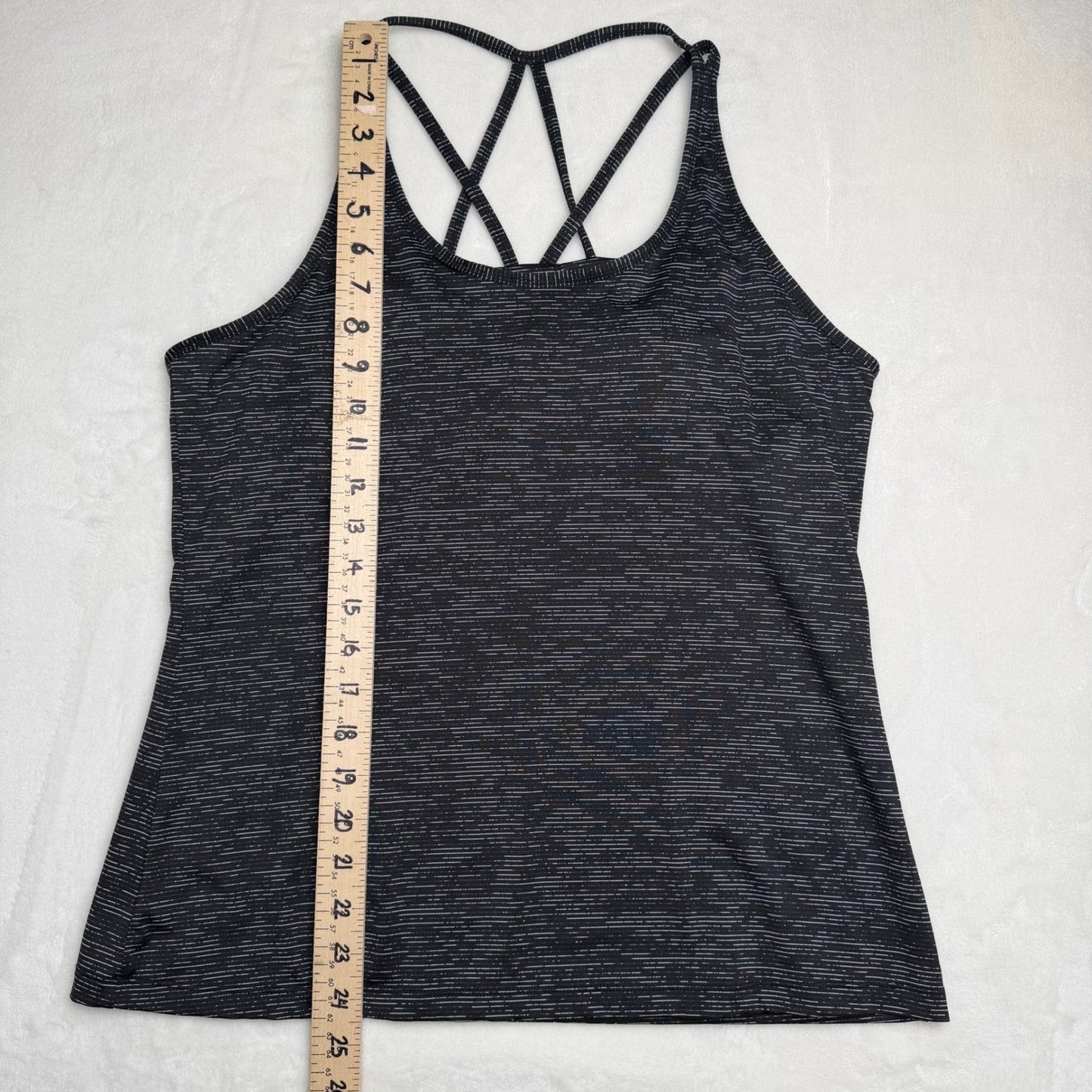 Joe Fresh Active Tank Top Strappy Lattice Back Space Dye Black White Large