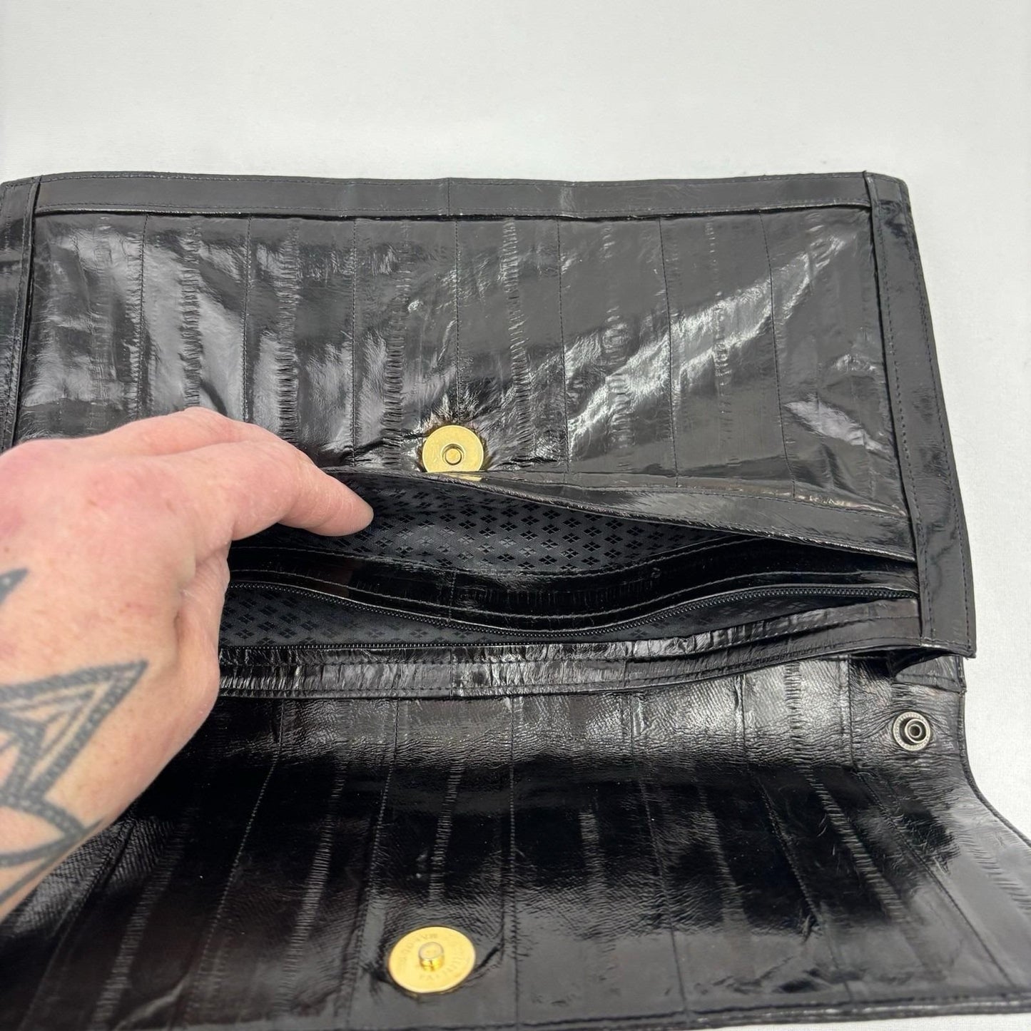 Vintage Black Eel Skin Clutch Leather Classic Quiet Luxury Old Money Mob Wife