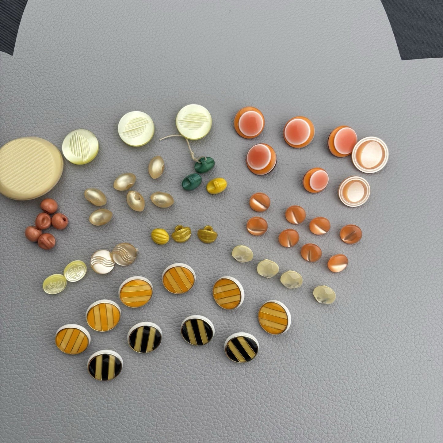 Vintage Button Lot 1940s–1970s Retro Orange Yellow Black Cream Mix 52 Piece Lot