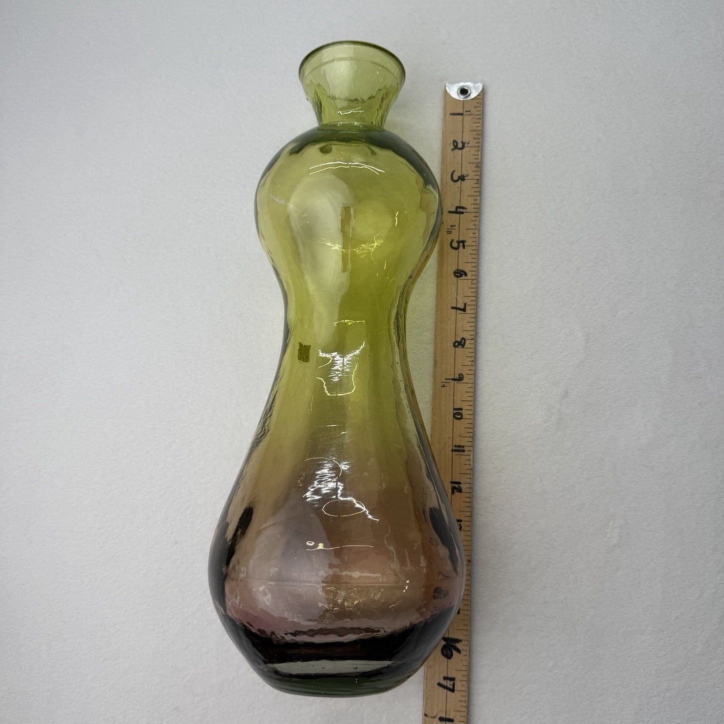 Hand Blown Spanish Art Glass Decanter Ombre Olive Amber Plum Genie Bottle W Plug
