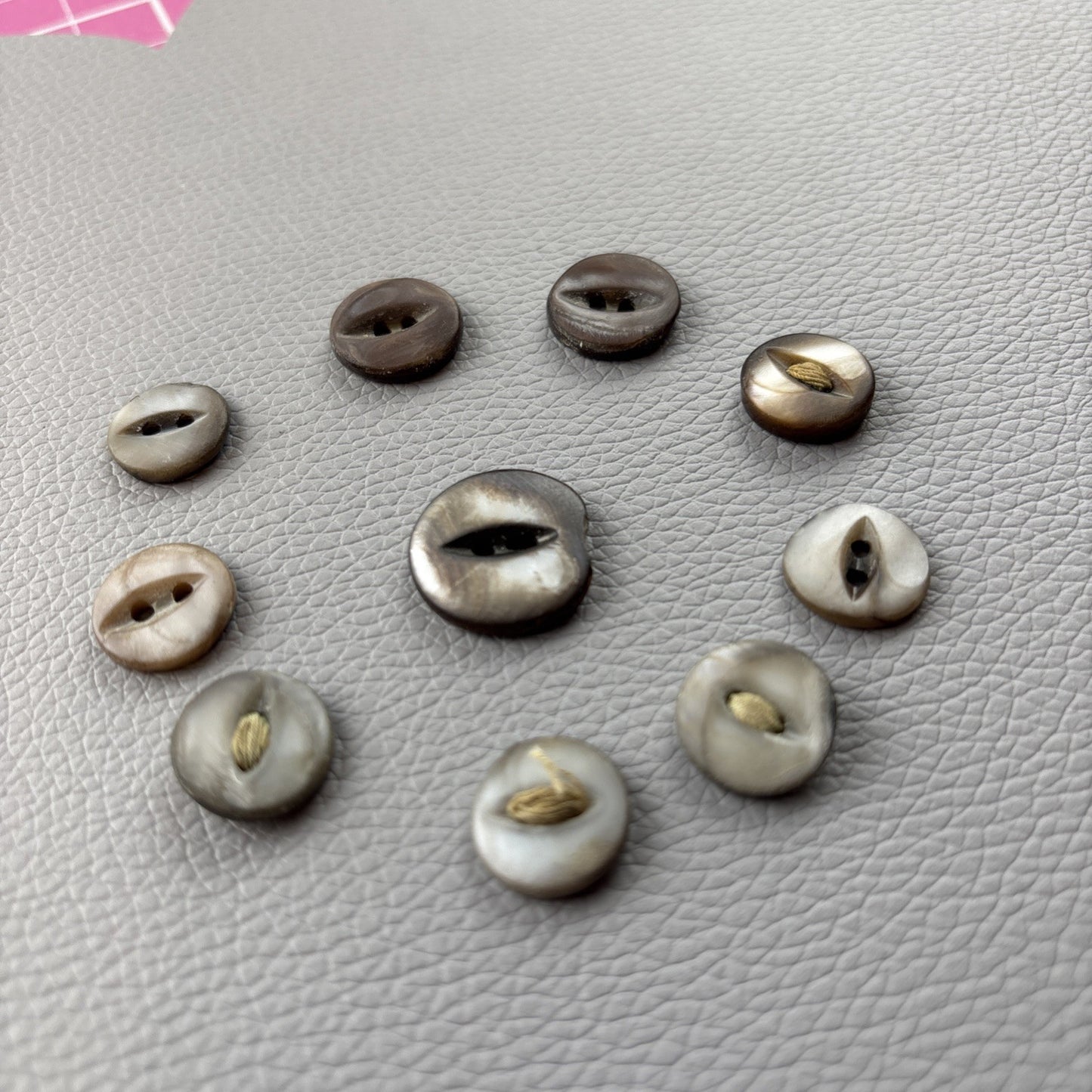 Antique Mother of Pearl Fish Eye Buttons Set of 10 | Early 1900s Carved Shell