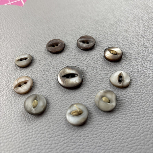 Antique Mother of Pearl Fish Eye Buttons Set of 10 | Early 1900s Carved Shell