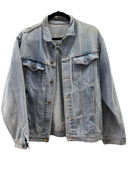 Vintage Oversized Light Wash Denim Jacket 80s 90s Unisex Grunge Distressed Lrge