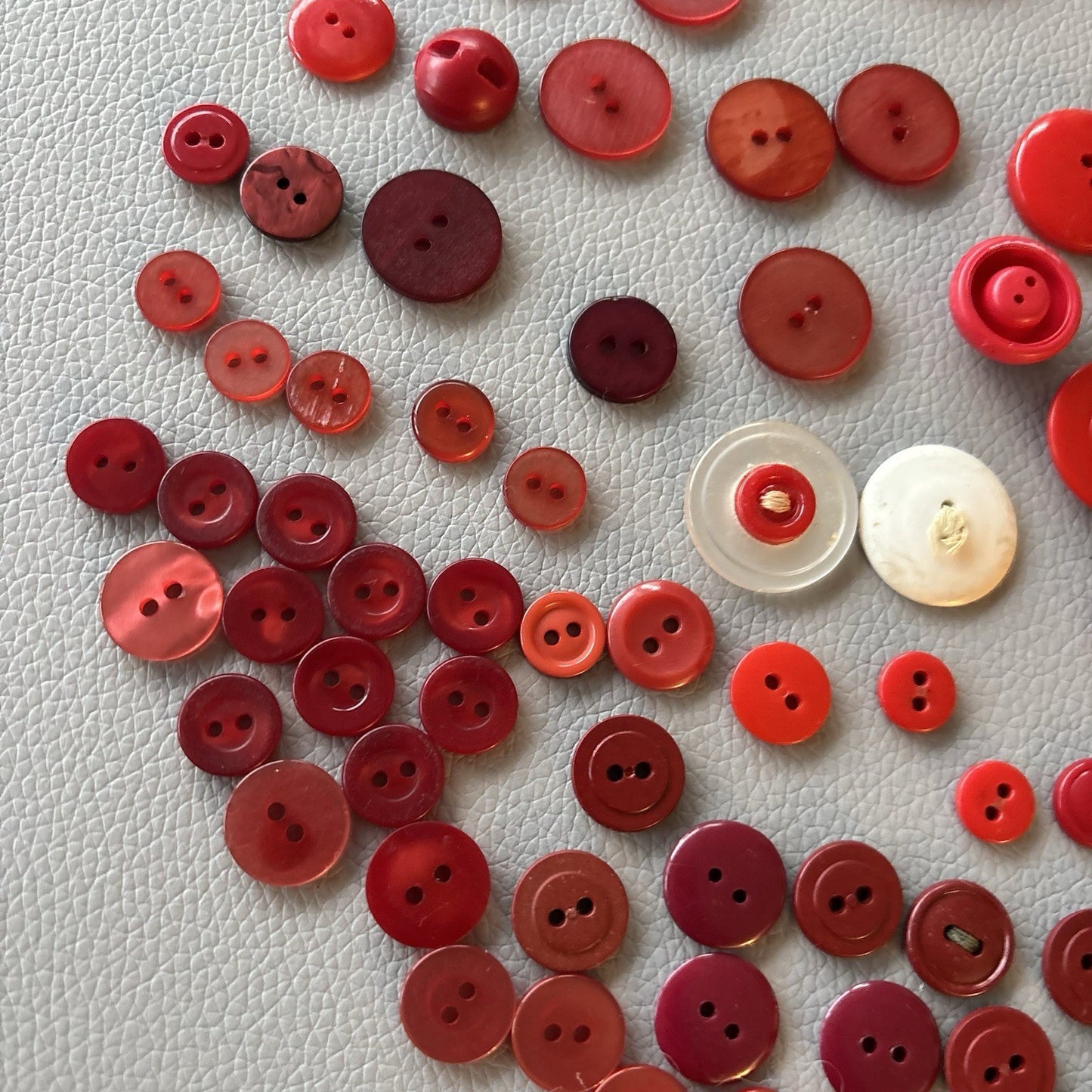 Vintage Red Button Lot Two Hole, Early Plastics Sewing Crafts Small Medium Large