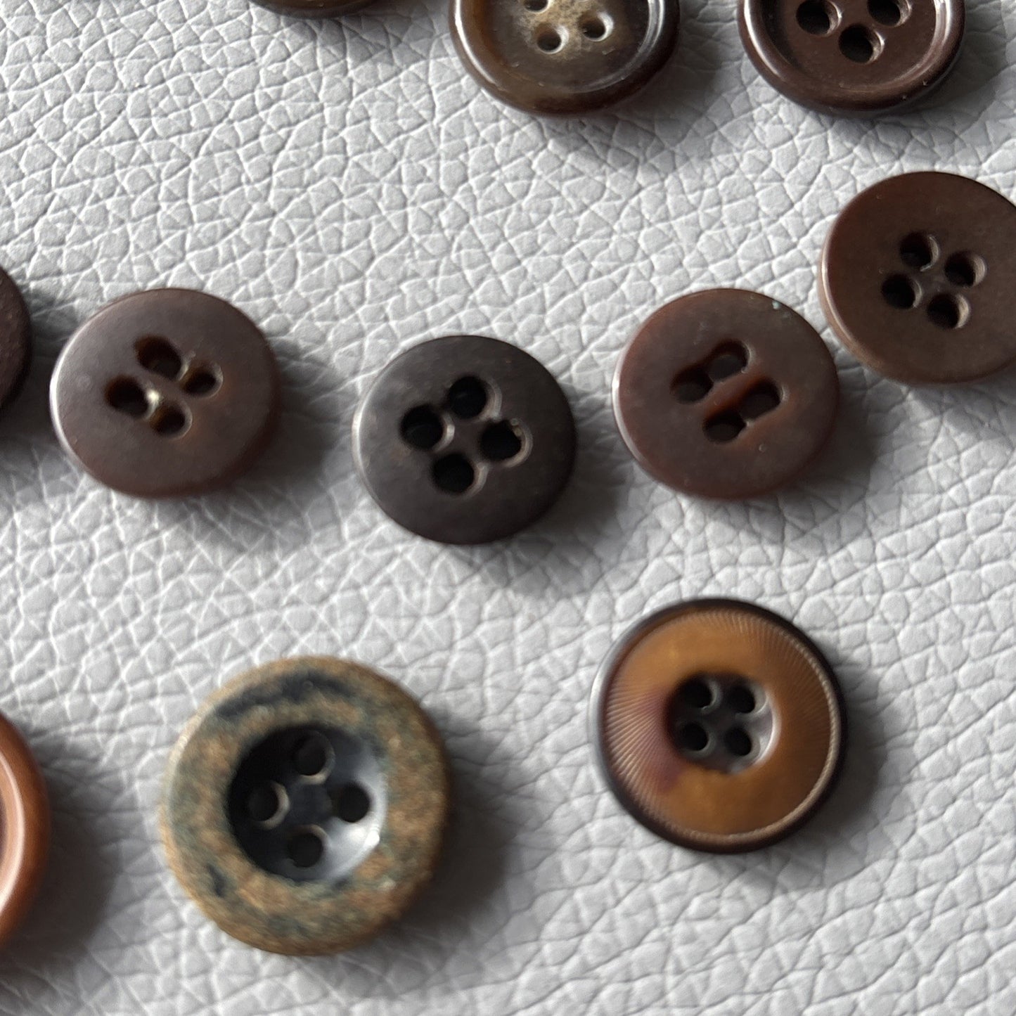 Vintage Brown Button Lot Early Plastics 4 Hole Round Jackets Shirts Sewing