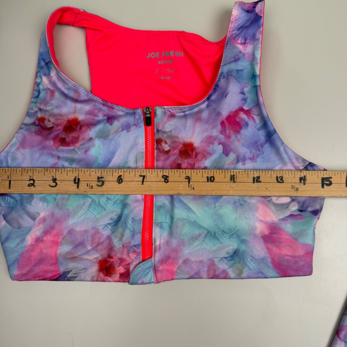 Joe Fresh Active Floral Workout Set Zip Front Bra High Waist Leggings Womens M