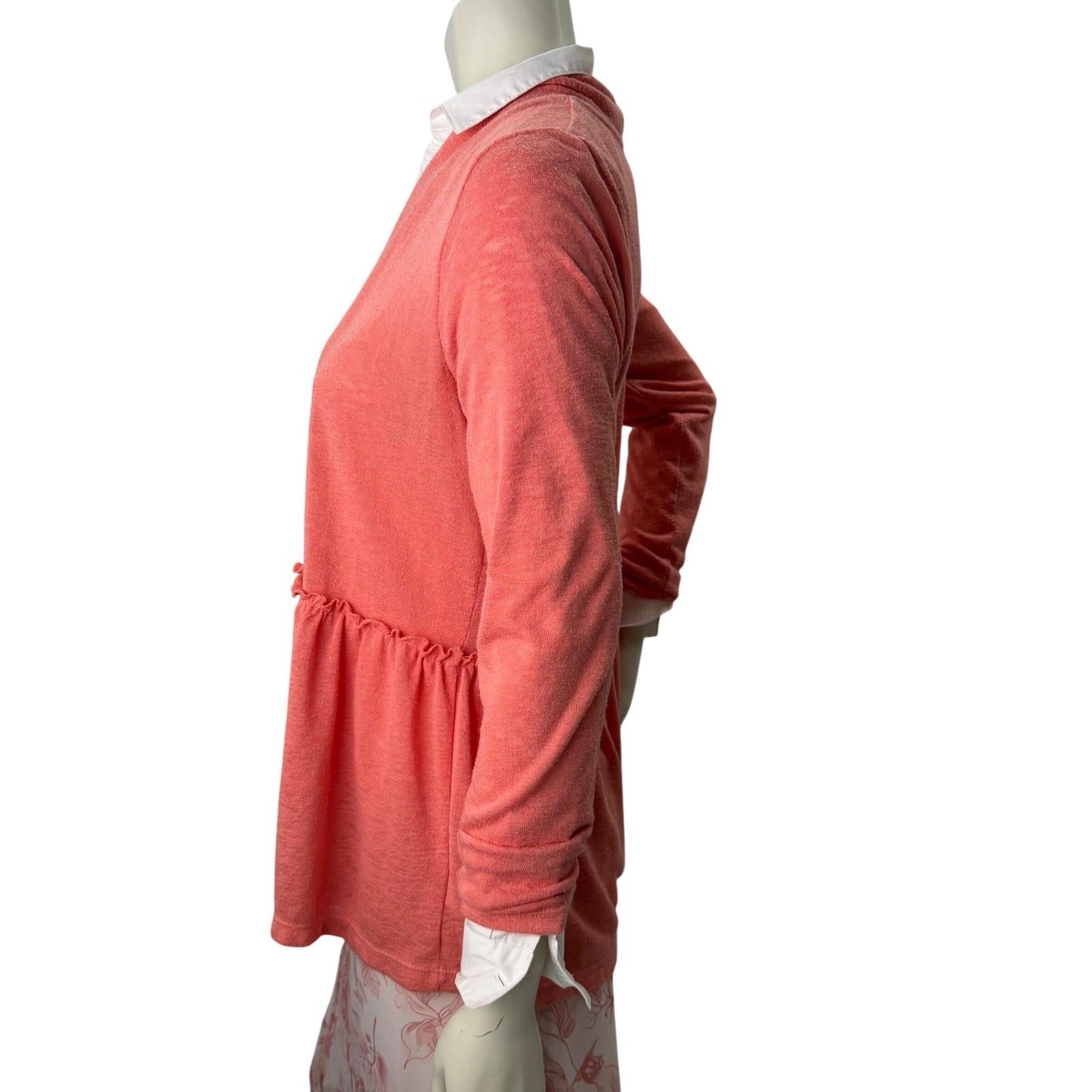 Bobeau Coral Pink Peplum Cardigan Ruffle Waist Shabby Chic Pastel Womens Large