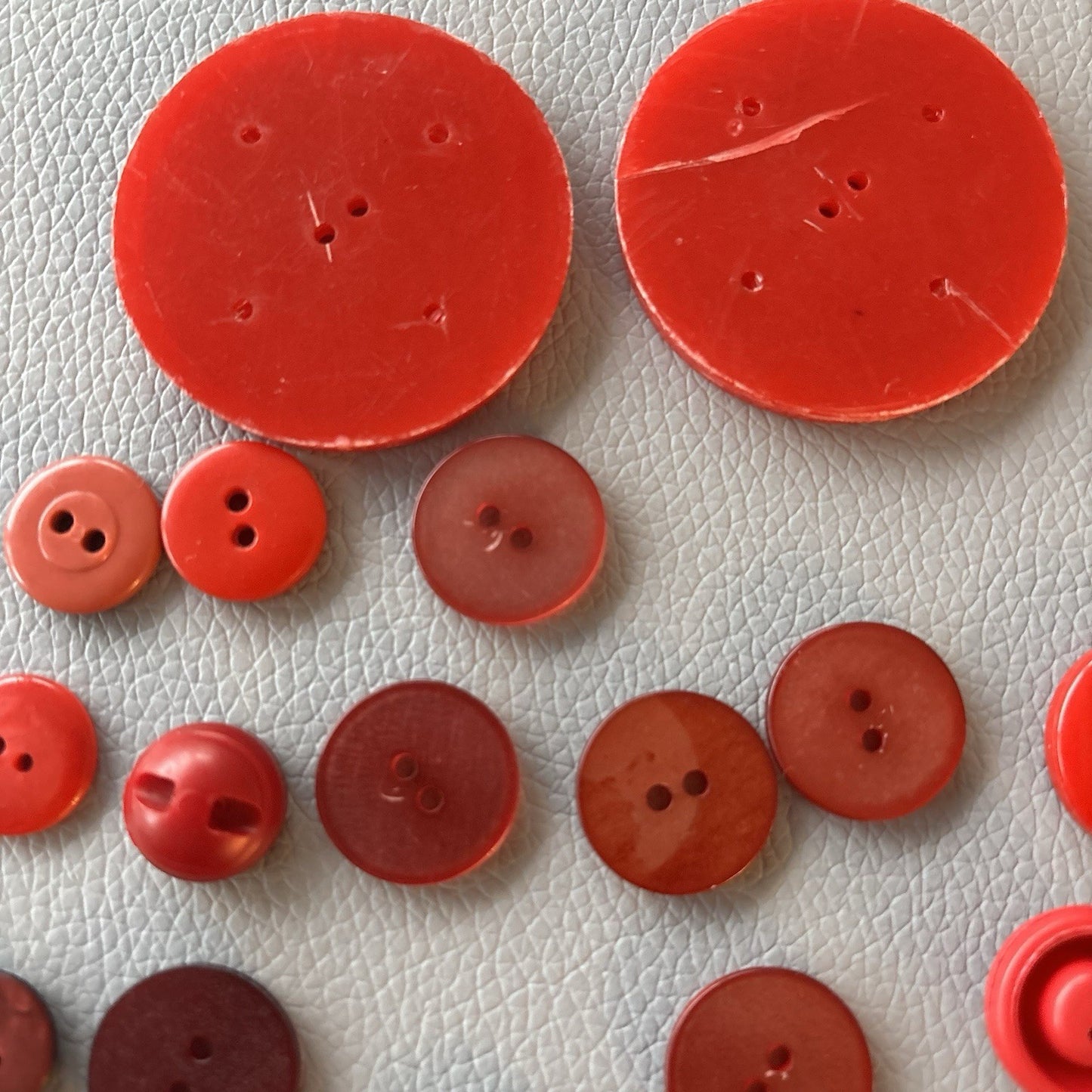 Vintage Red Button Lot Two Hole, Early Plastics Sewing Crafts Small Medium Large