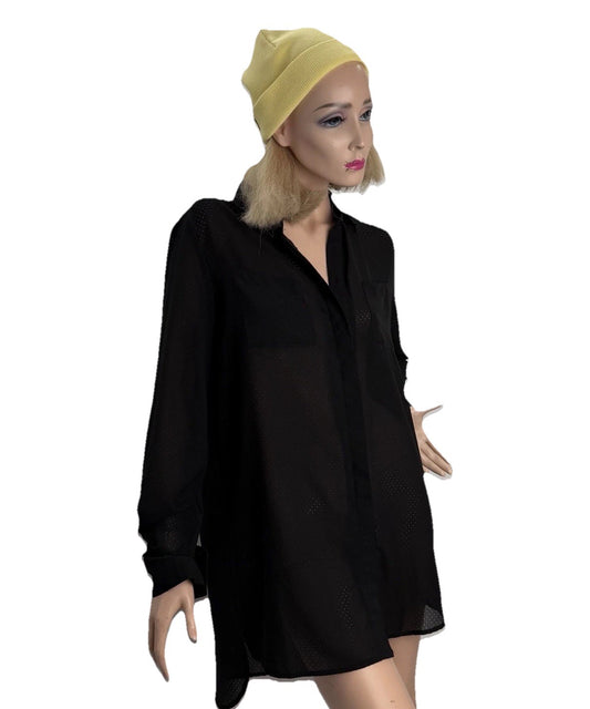 Covet Sheer Black Button Down Blouse Dress Longer Back Women’s Size Small