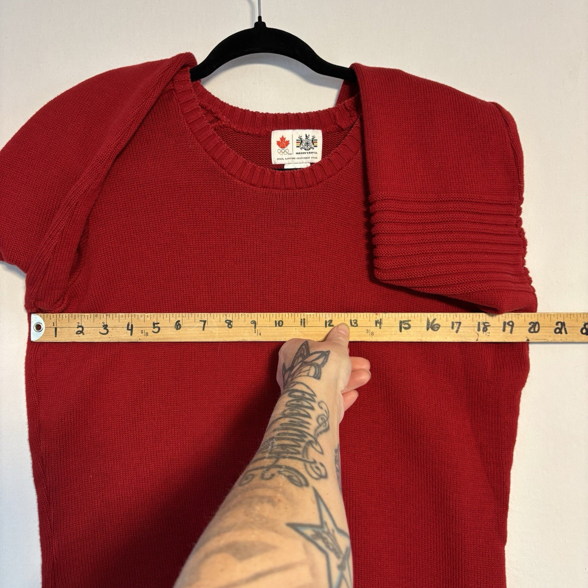 Hudson's Bay Team Canada Red Knit Sweater: Chest width measurement