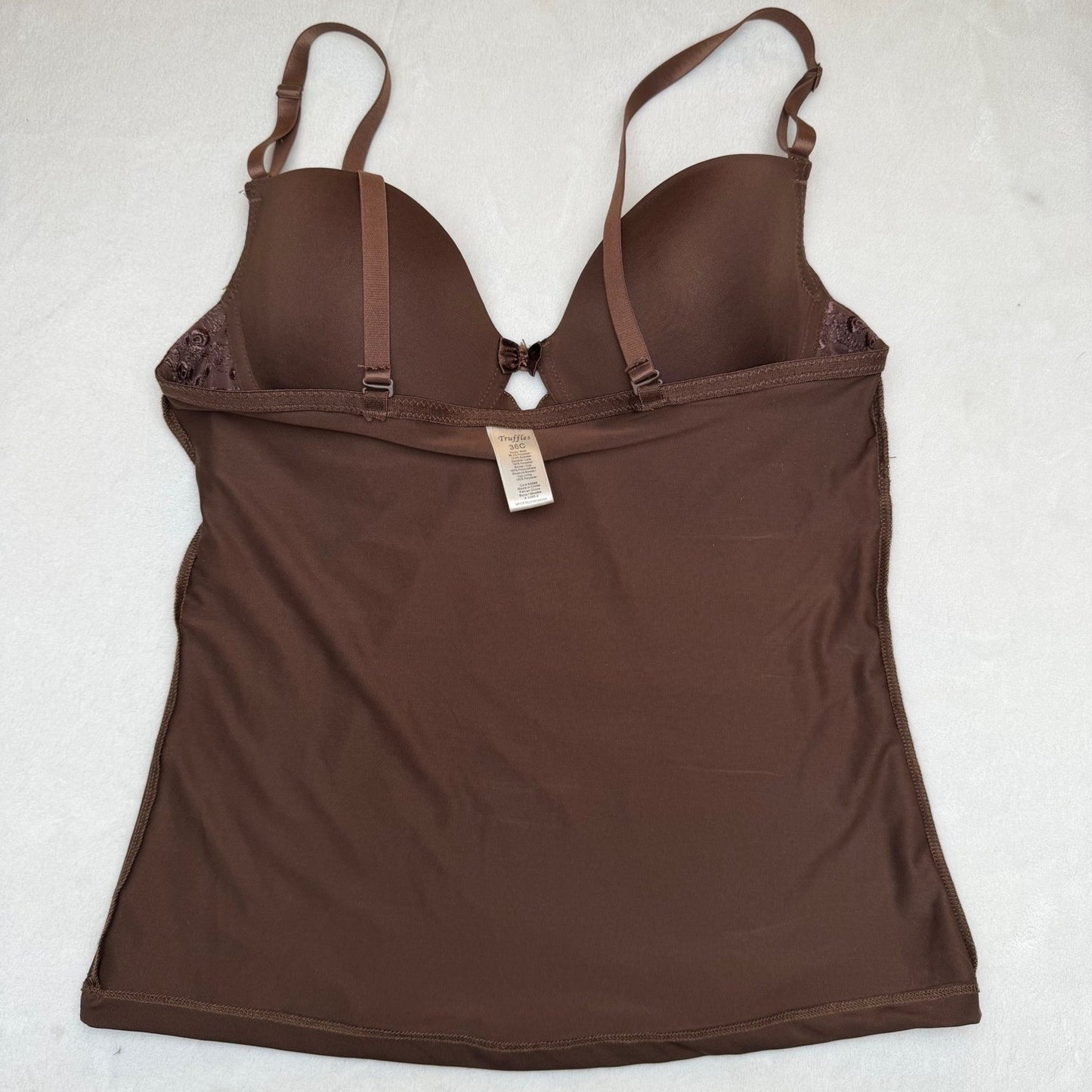 Truffles Brown Camisole Bra Top Underwire Lace Trim Y2K Coquette Romantic 36C