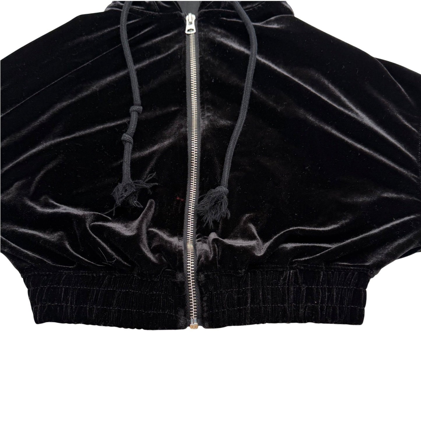 Black Velvet Cropped Zip Up Hoodie Long Sleeve Casual Athleisure Women