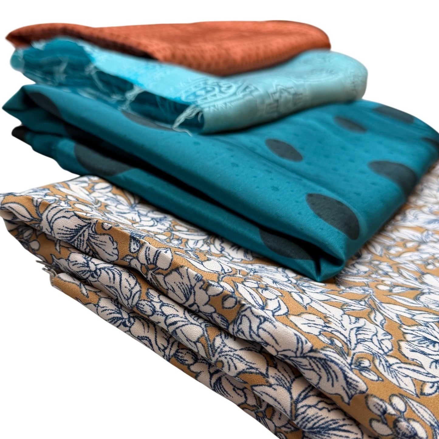 Vintage Woven Fabric Lot – 4 Pieces (6m Total) | Flowing, Lightweight, 1980s
