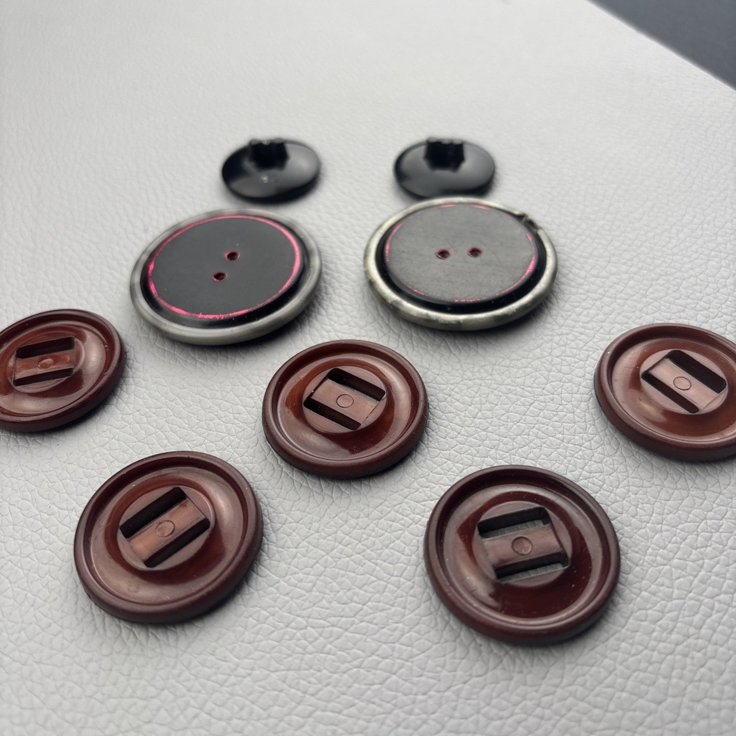 Vintage Casein & Bakelite Buttons Lot | Marbled Gray, Brown Slot, Black Shank