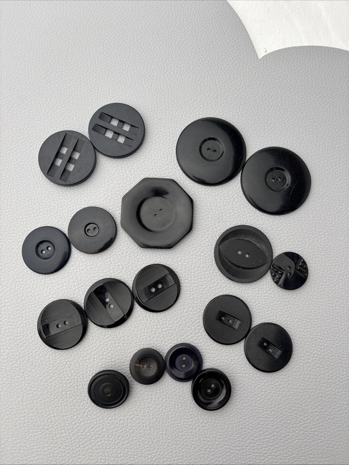 Vintage 1940s Black Bakelite Plastic Buttons Lot of 18 Carved Geometric Designs