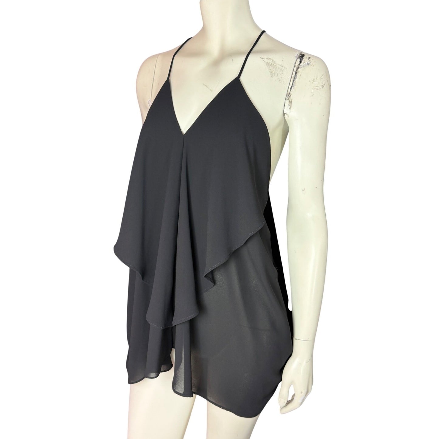 Minimum Ophelia Top Black Ruffle Drape Back Scandi Chic Minimalist Small