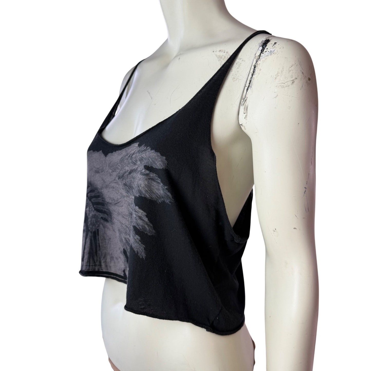 Brandy Melville Black Crop Tank Feather Graphic Grunge Gothcore Cami Boho Y2K OS
