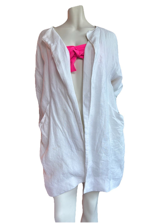 Vintage White Linen Jacket Portfolio Louben Women’s Sz 12 Quiet Luxury Coatigan