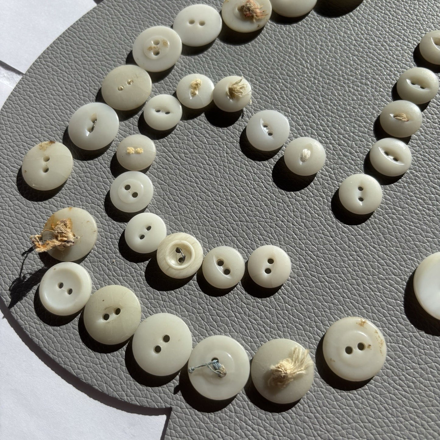 Vintage White Button Lot ~ 113  Mixed Material Size Small Medium large 2 Hole