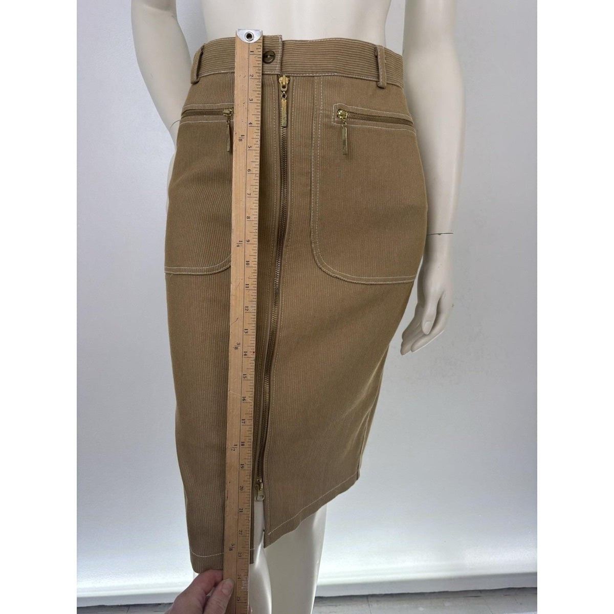 Vintage Escalade Paris Beige Pencil Skirt Front Zipper Office Siren Womens Small